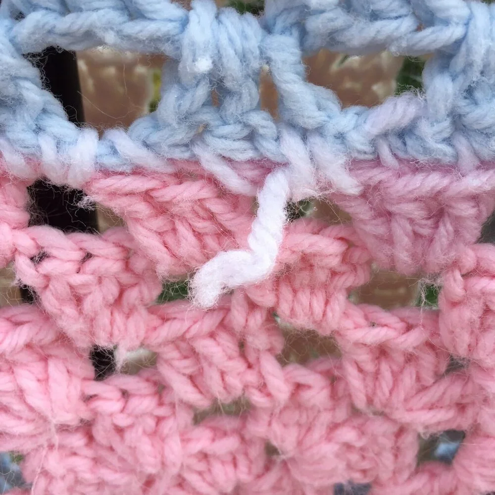 Crochet Knit Afghan Throw Blanket Granny Square Pastels Baby Pink Blue Sofa Cozy